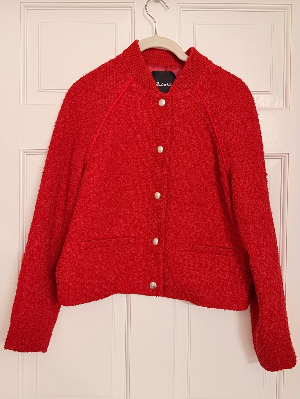 Madewell Red Bouclé Bomber Jacket